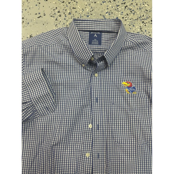 Antigua Kansas Jayhawks NCAA Button Down Shirt Mens 2XL Plaid - Picture 1 of 3